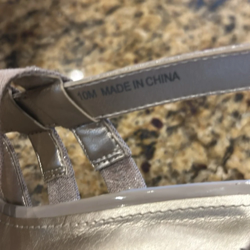 Anne Klein open toe, strap heels, beige/gray, size 10 | offer in description